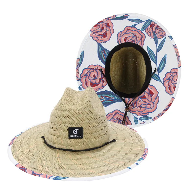 Straw Hat with Patterned Interior