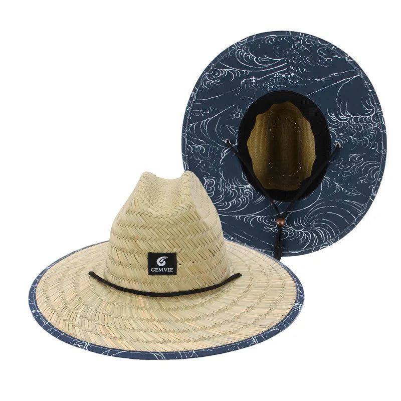 Straw Hat with Patterned Interior