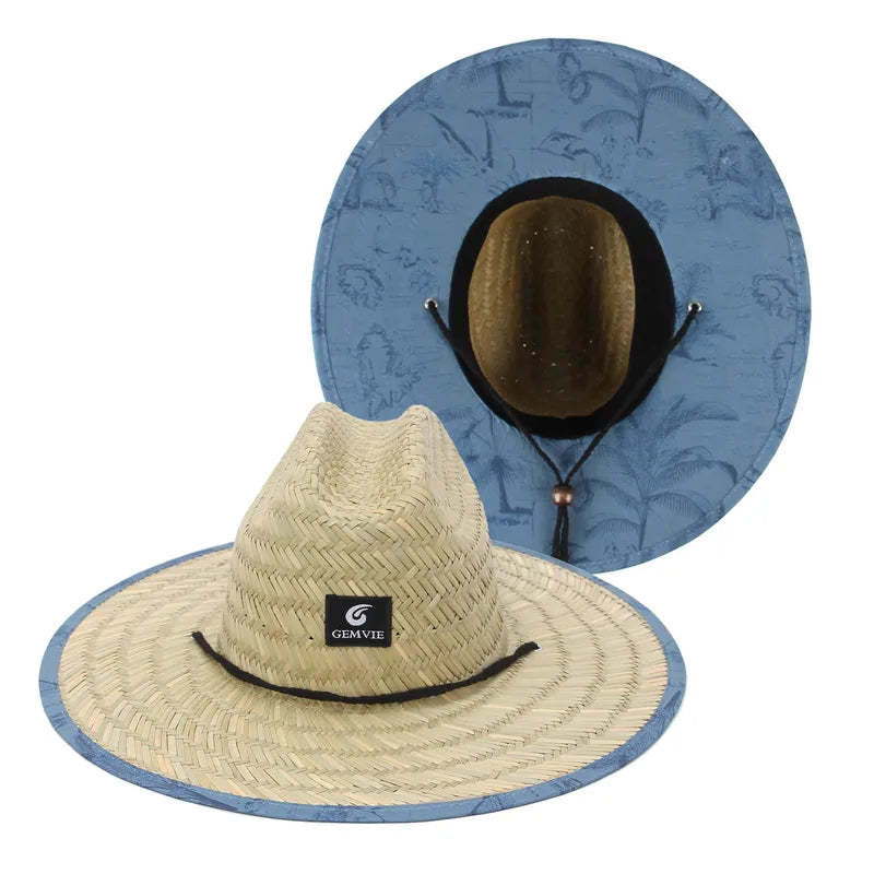 Straw Hat with Patterned Interior