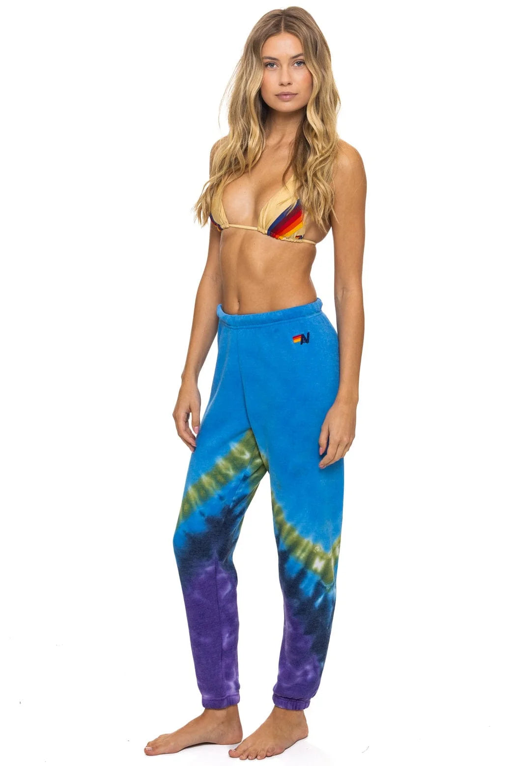 Aviator Nation Hand Dyed V Sweatpants - Tie Dye Ocean / Purple