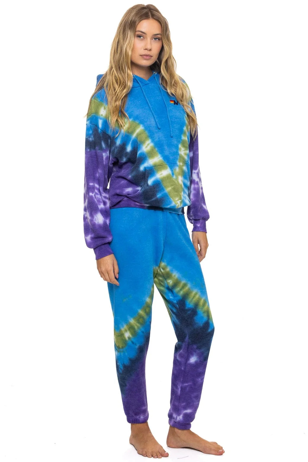 Aviator Nation Unisex Hand Dyed V Relaxed Pullover Hoodie - Tie Dye Ocean / Purple