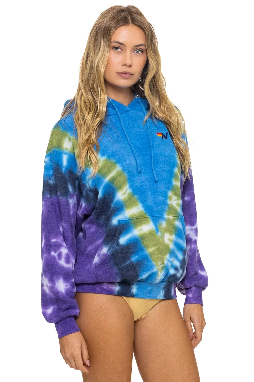 Aviator Nation Unisex Hand Dyed V Relaxed Pullover Hoodie - Tie Dye Ocean / Purple