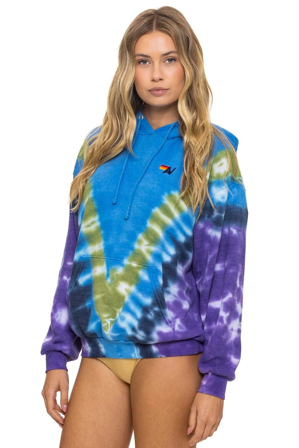 Aviator Nation Unisex Hand Dyed V Relaxed Pullover Hoodie - Tie Dye Ocean / Purple