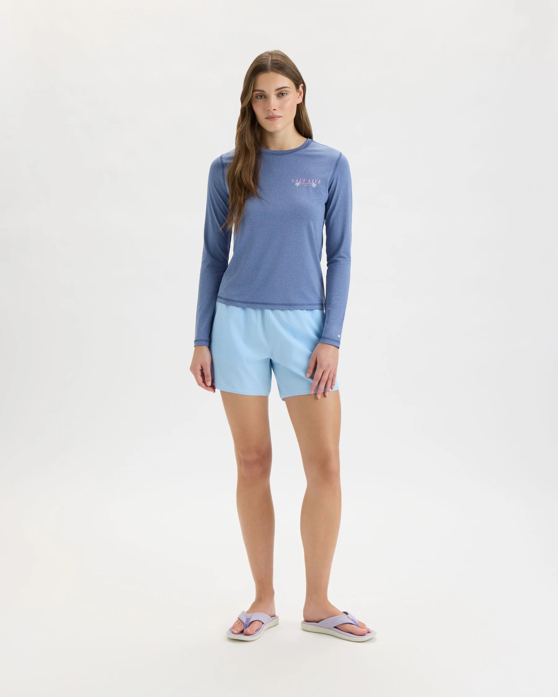 Salt Life Salty Marlin Badge SLX Performance Long Sleeve Tee - Indigo Heather