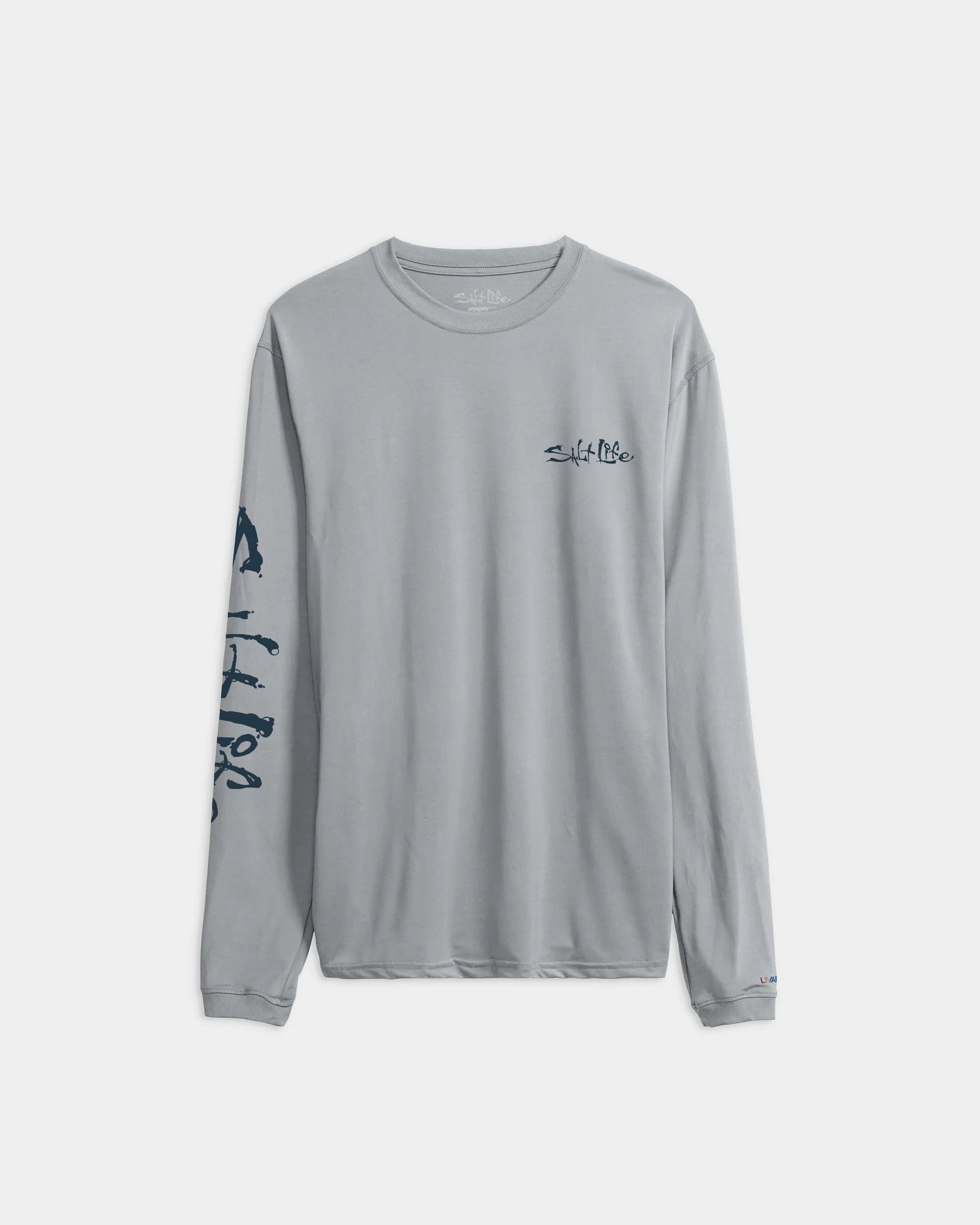 Salt Life Liquid Depth Badge Long Sleeve SLX Performance Tee - Mist Grey Heather