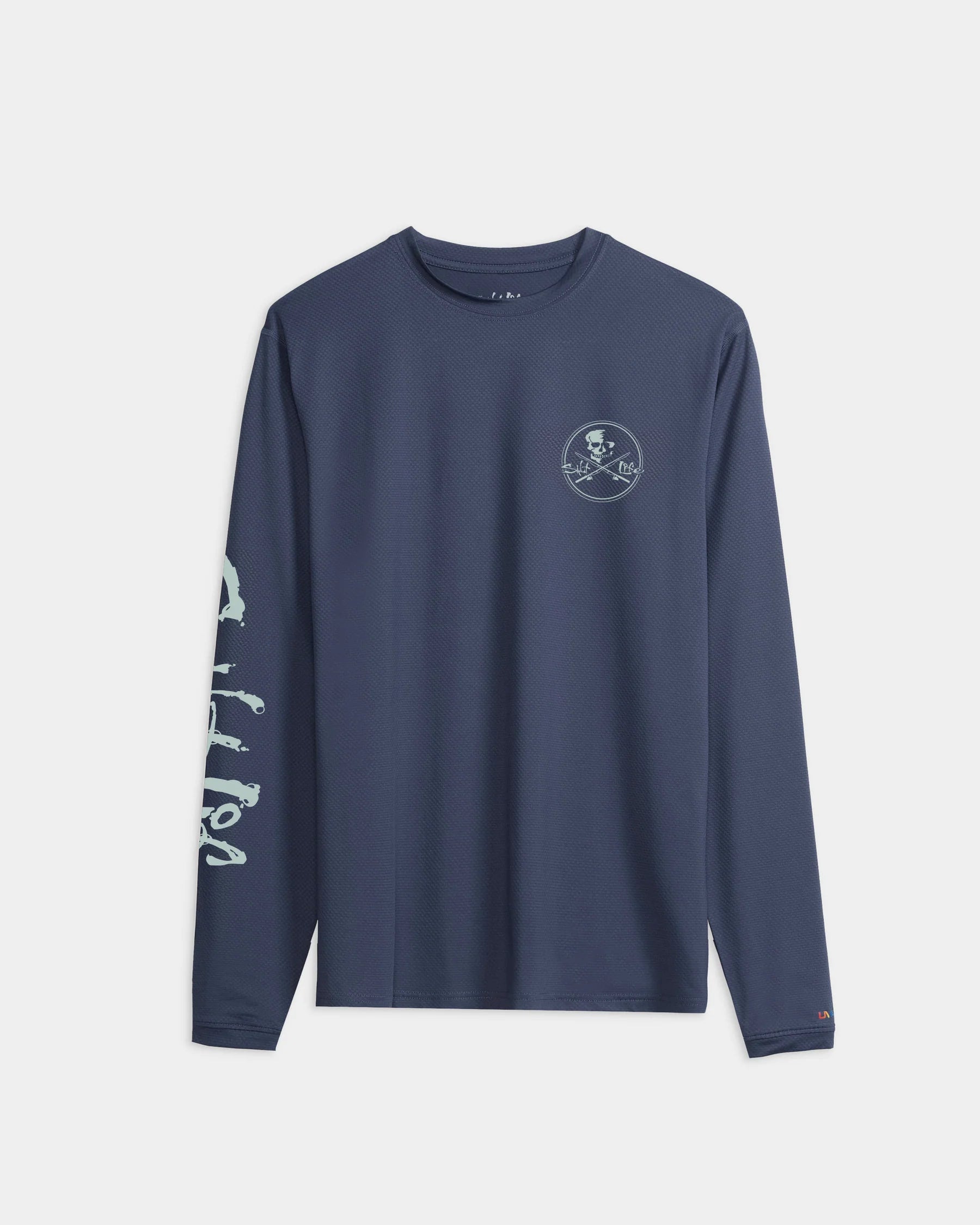 Salt Life Skull and Poles SLX Performance Long Sleeve Tee - Vintage Indigo Heather