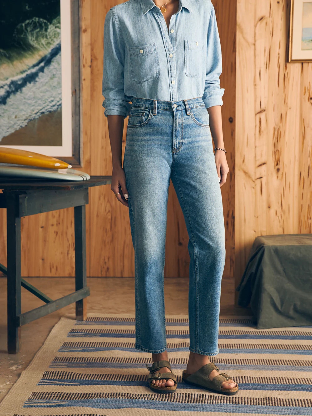 Faherty Womens Organic Cotton Slim Straight Denim - Lakewood Wash
