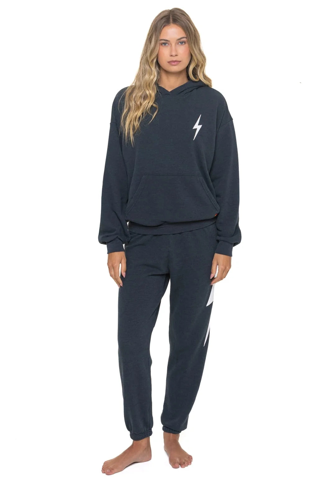 Aviator Nation Unisex Bolt Stitch Relaxed Pullover Hoodie  - Charcoal / White