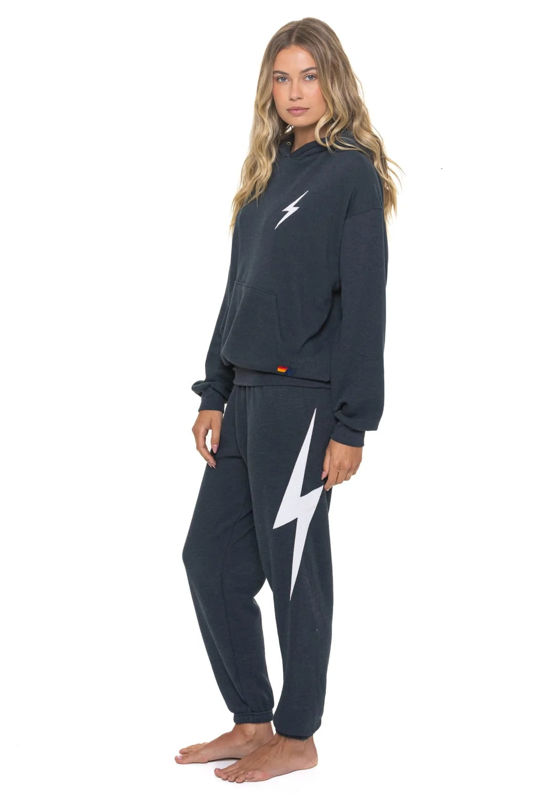 Aviator Nation Unisex Bolt Stitch Relaxed Pullover Hoodie  - Charcoal / White