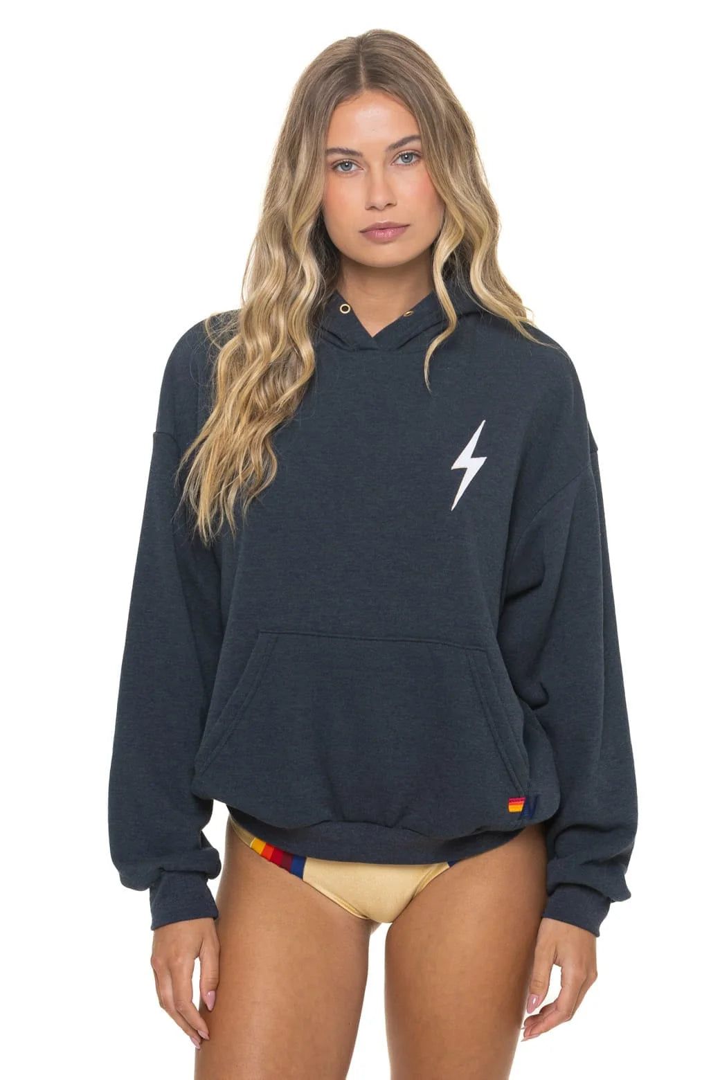 Aviator Nation Unisex Bolt Stitch Relaxed Pullover Hoodie  - Charcoal / White