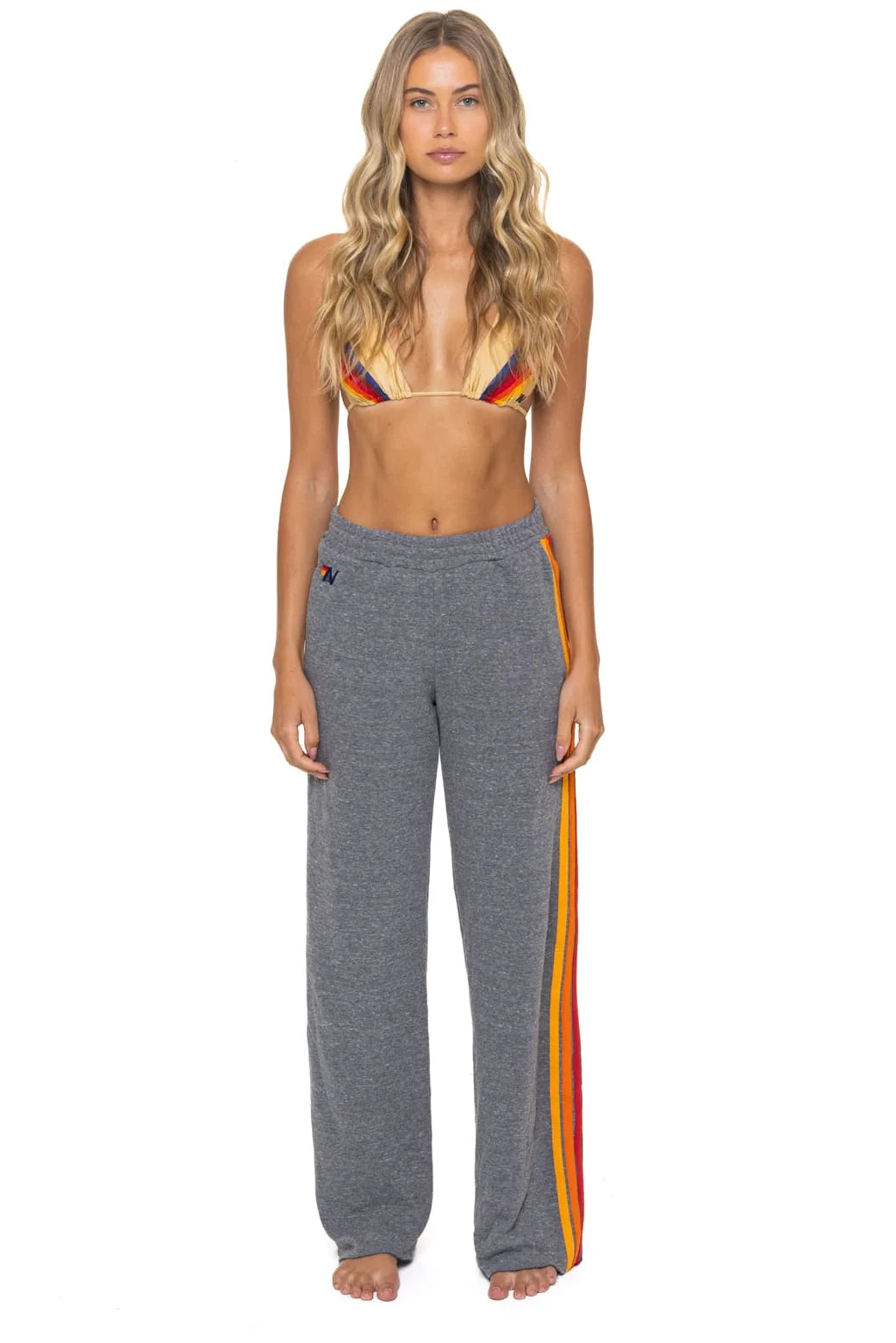 Aviator Nation 5 Stripe Wide Leg Pocket Sweatpants - Heather Grey