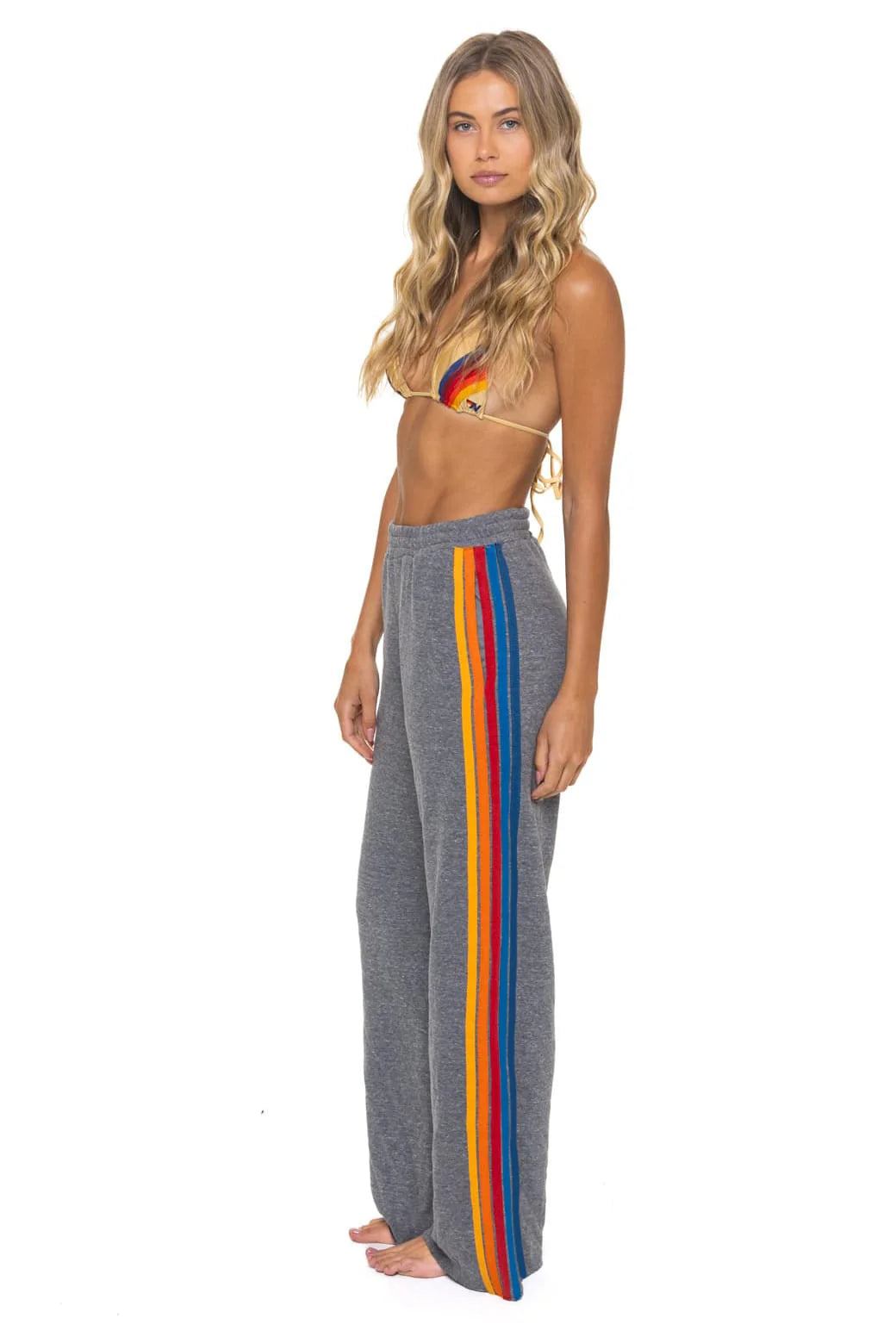 Aviator Nation 5 Stripe Wide Leg Pocket Sweatpants - Heather Grey