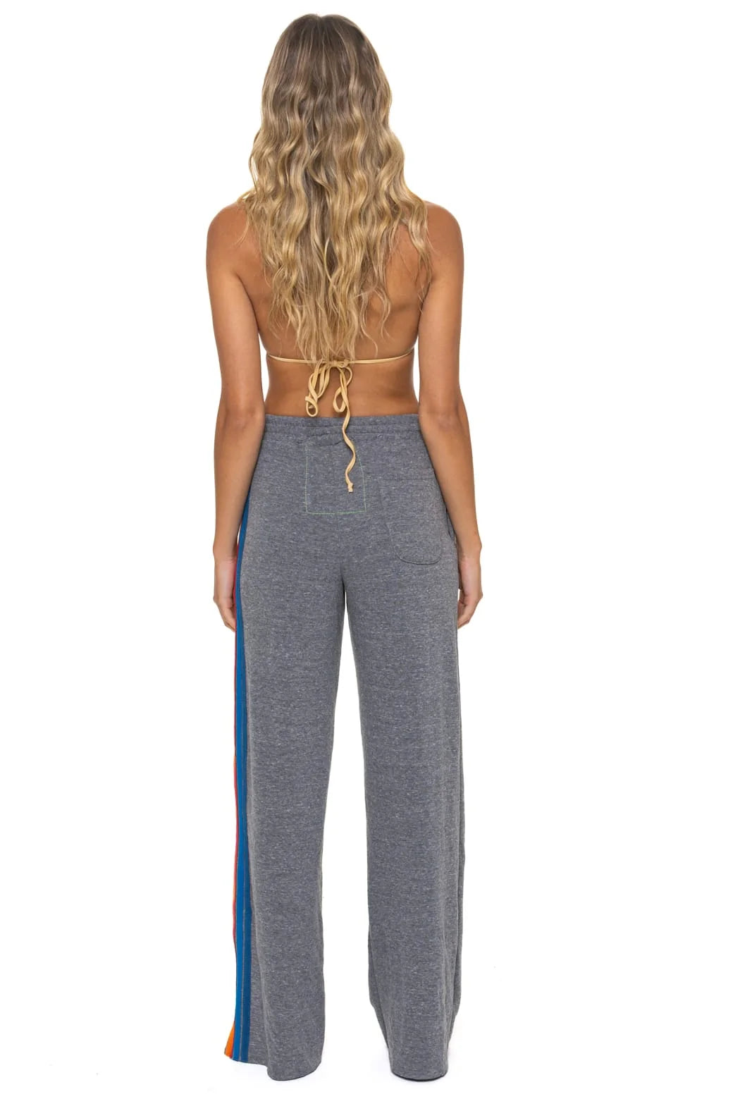 Aviator Nation 5 Stripe Wide Leg Pocket Sweatpants - Heather Grey