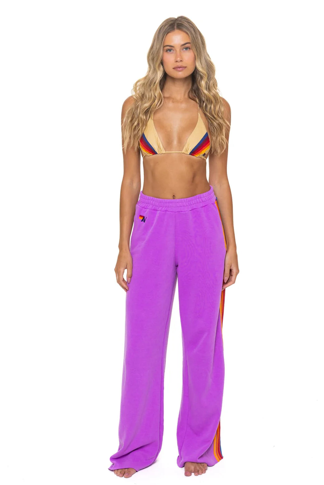 Aviator Nation 5 Stripe Wide Leg Pocket Sweatpants - Neon Purple