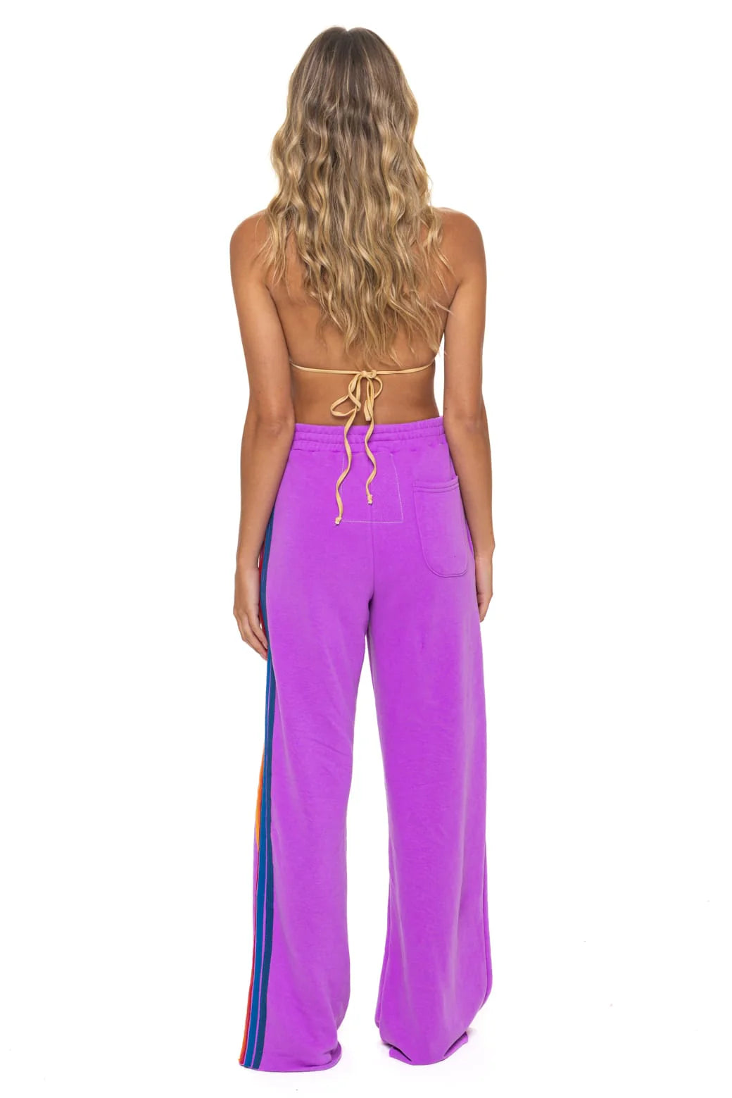 Aviator Nation 5 Stripe Wide Leg Pocket Sweatpants - Neon Purple
