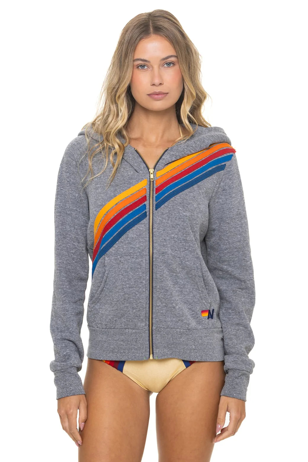 Aviator Nation Unisex Disco Zip Hoodie - Heather Grey