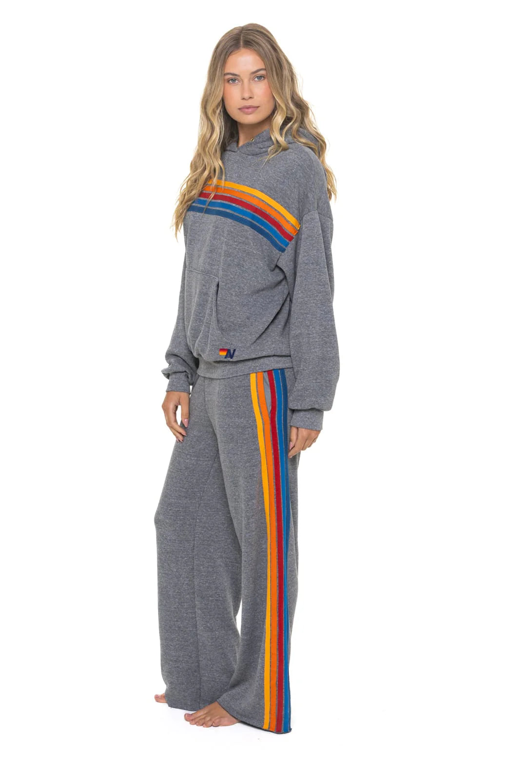 Aviator Nation 5 Stripe Wide Leg Pocket Sweatpants - Heather Grey