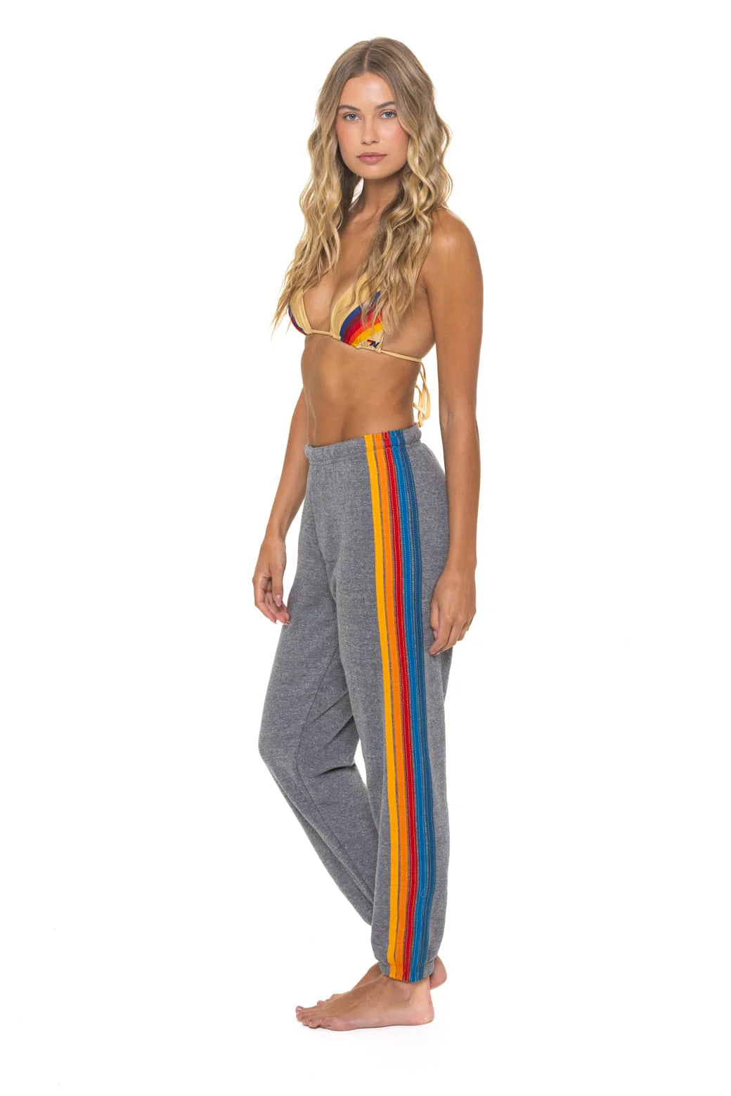 Aviator Nation 5 Stripe Sweatpants - Heather Grey
