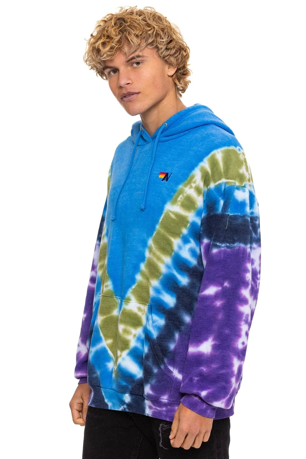 Aviator Nation Unisex Hand Dyed V Relaxed Pullover Hoodie - Tie Dye Ocean / Purple