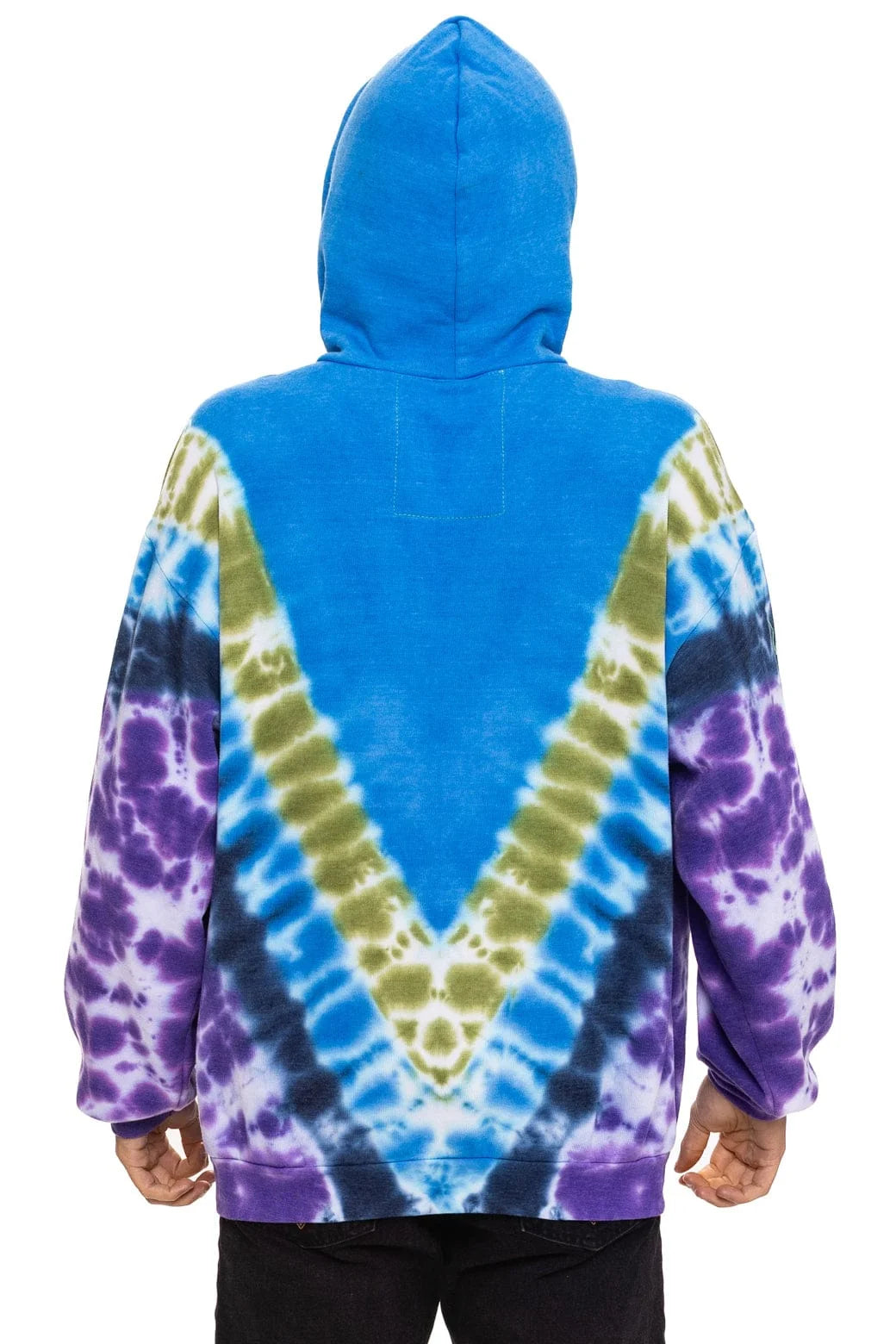 Aviator Nation Unisex Hand Dyed V Relaxed Pullover Hoodie - Tie Dye Ocean / Purple