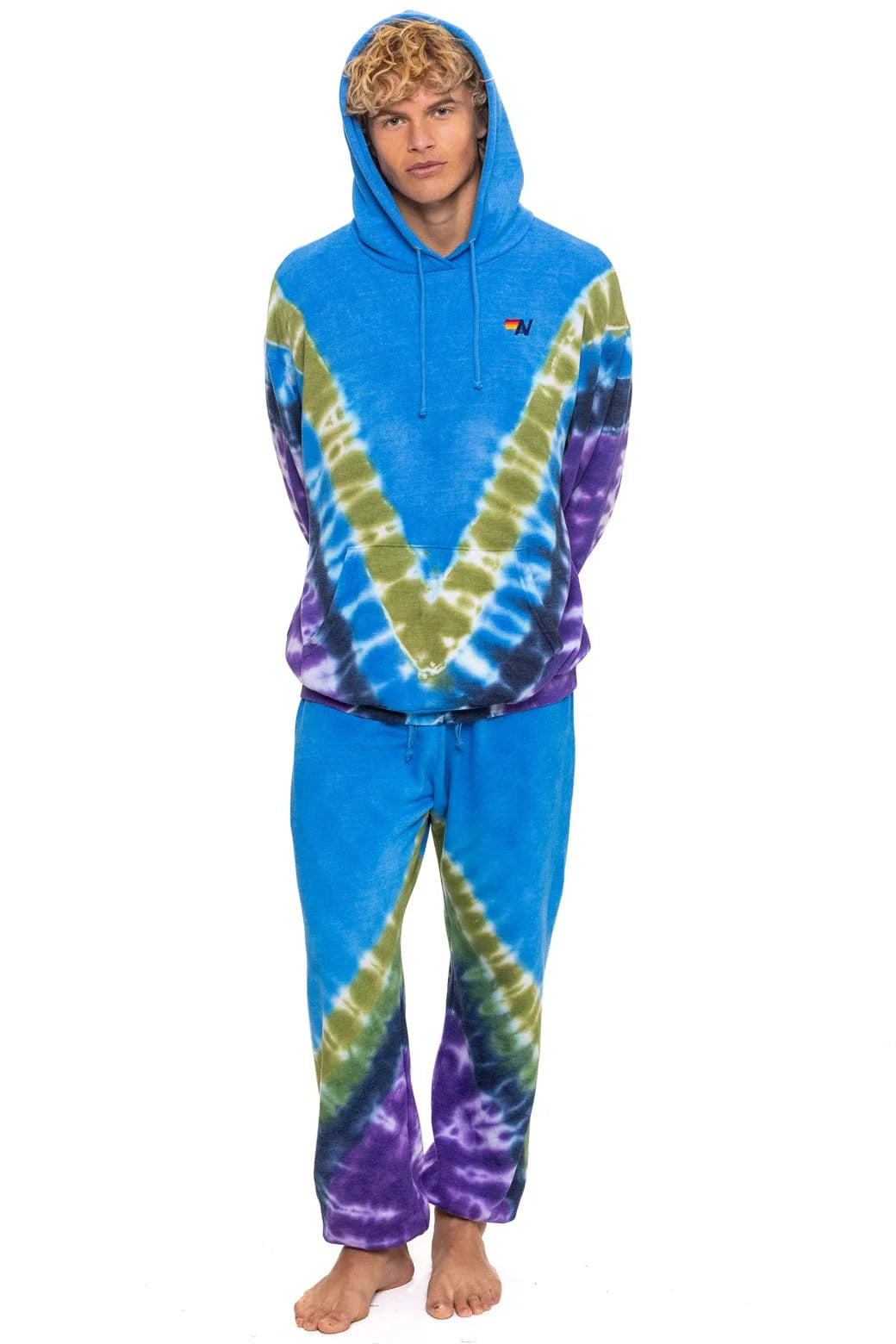Aviator Nation Unisex Hand Dyed V Relaxed Pullover Hoodie - Tie Dye Ocean / Purple