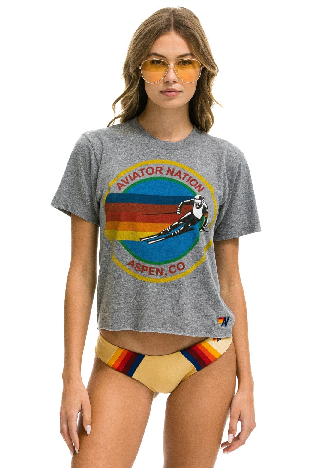 Aviator Nation Aspen Boyfriend Tee - Heather Grey