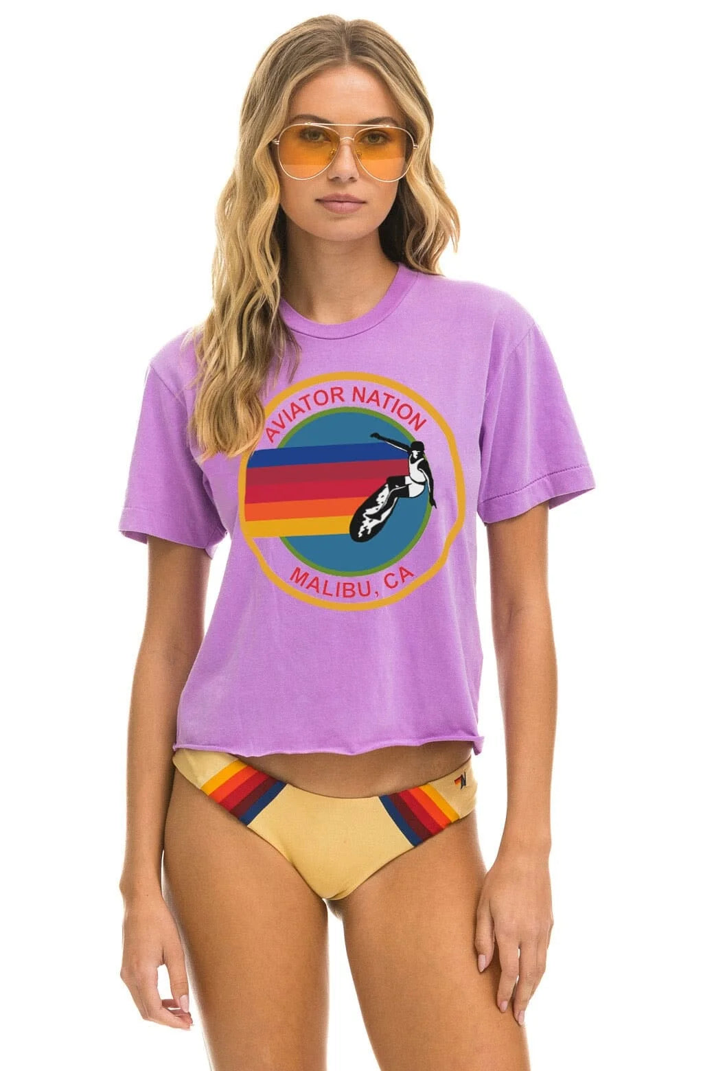 Aviator Nation Malibu Boyfriend Tee - Neon Purple