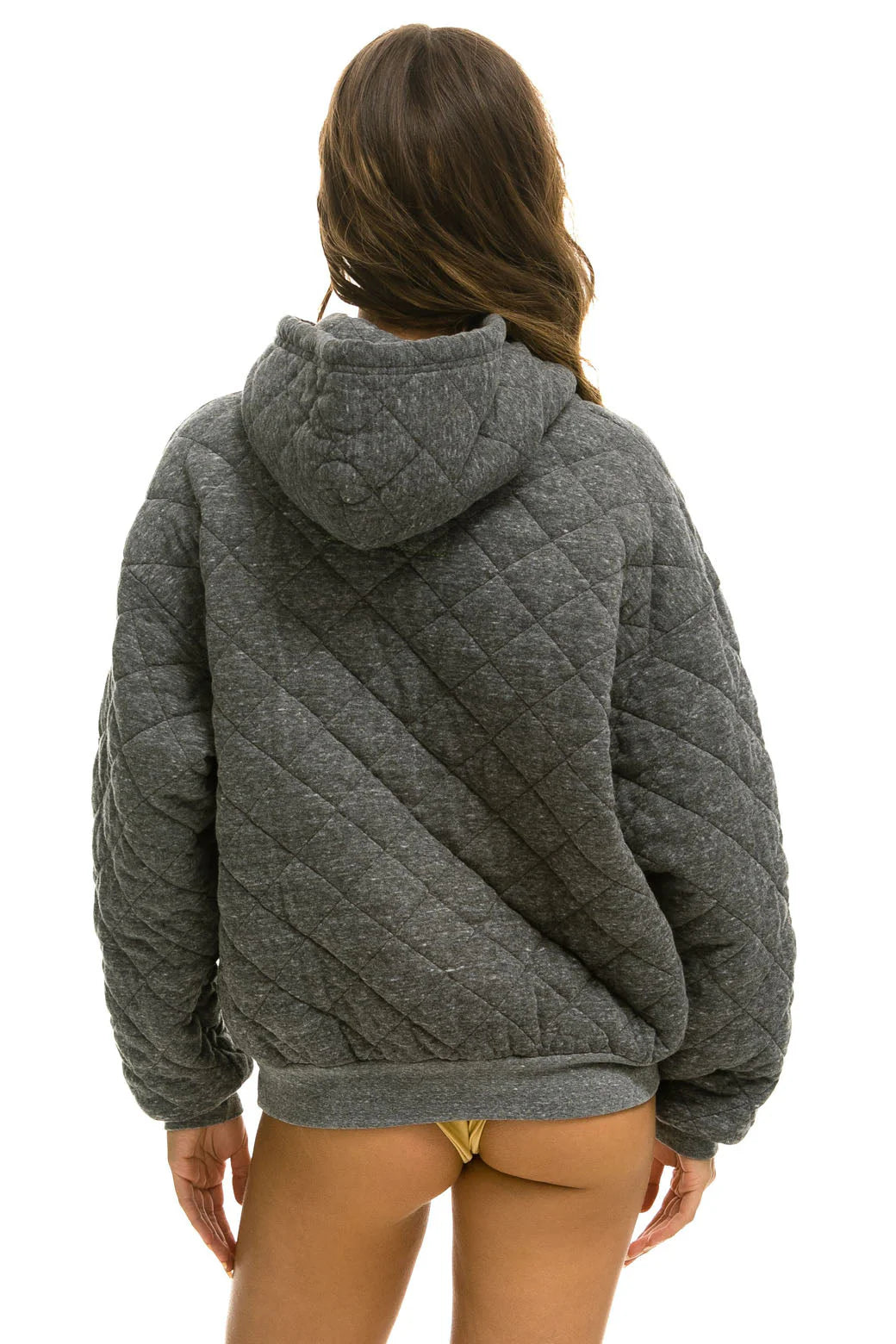 Aviator Nation Quilted Relaxed Pullover Hoodie - Heather Grey