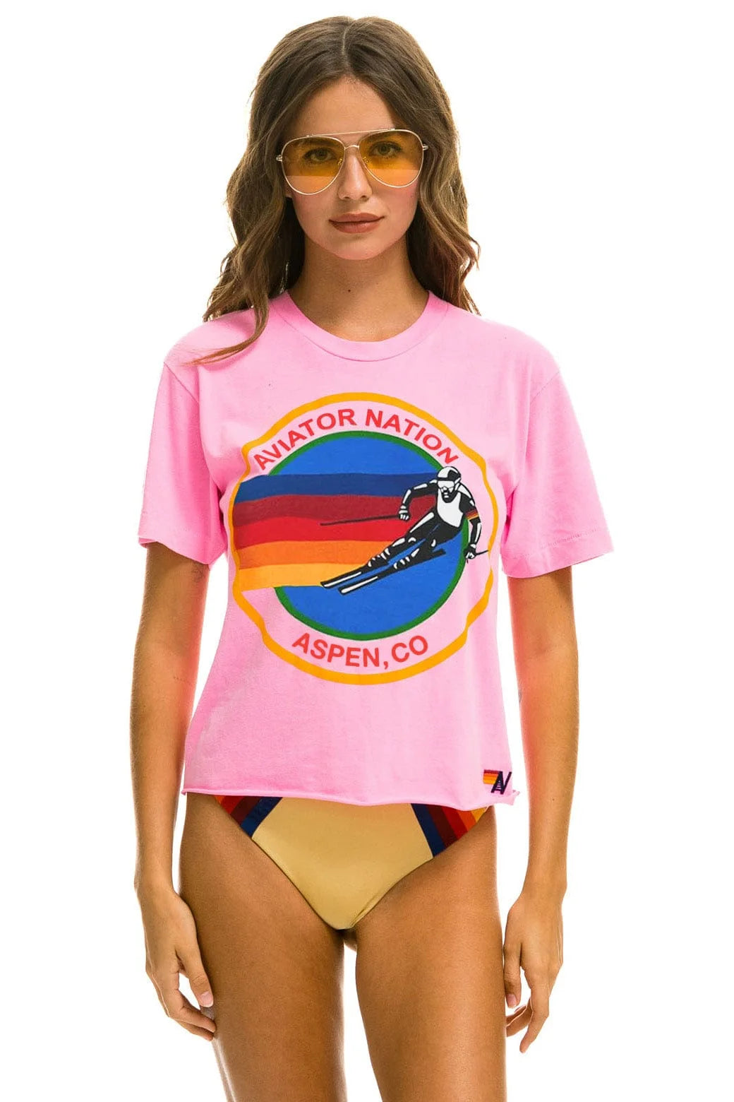 Aviator Nation Aspen Boyfriend Tee - Neon Pink